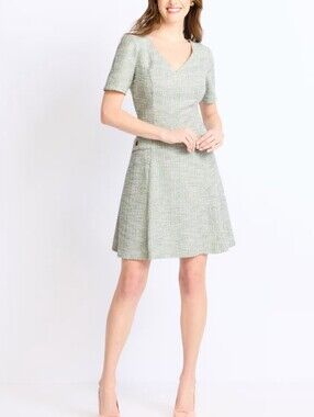 Maggy London Mint Tweed V-Neck A-Line Dress